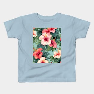 Pink and Red Hibiscus Pattern Kids T-Shirt